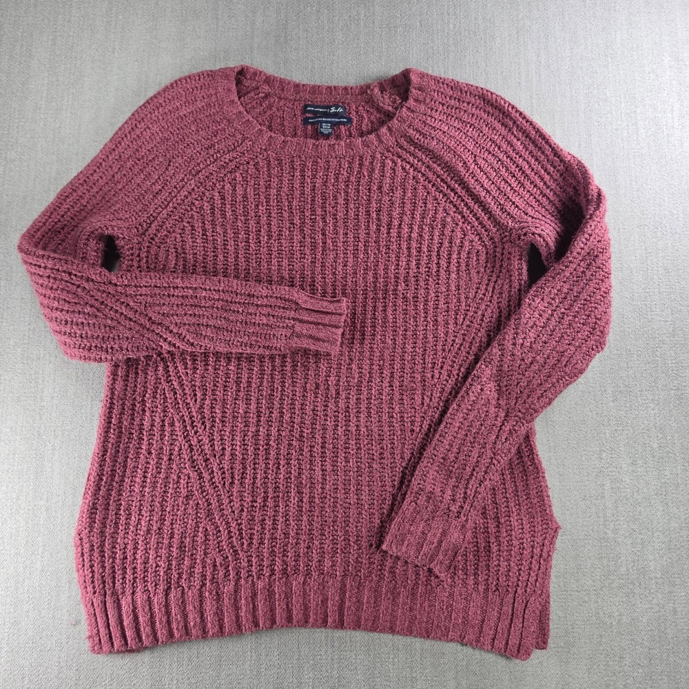 American Eagle Sweater Womens XS Burgundy Chenille Ribbed Knit Ahh-mazingly Soft